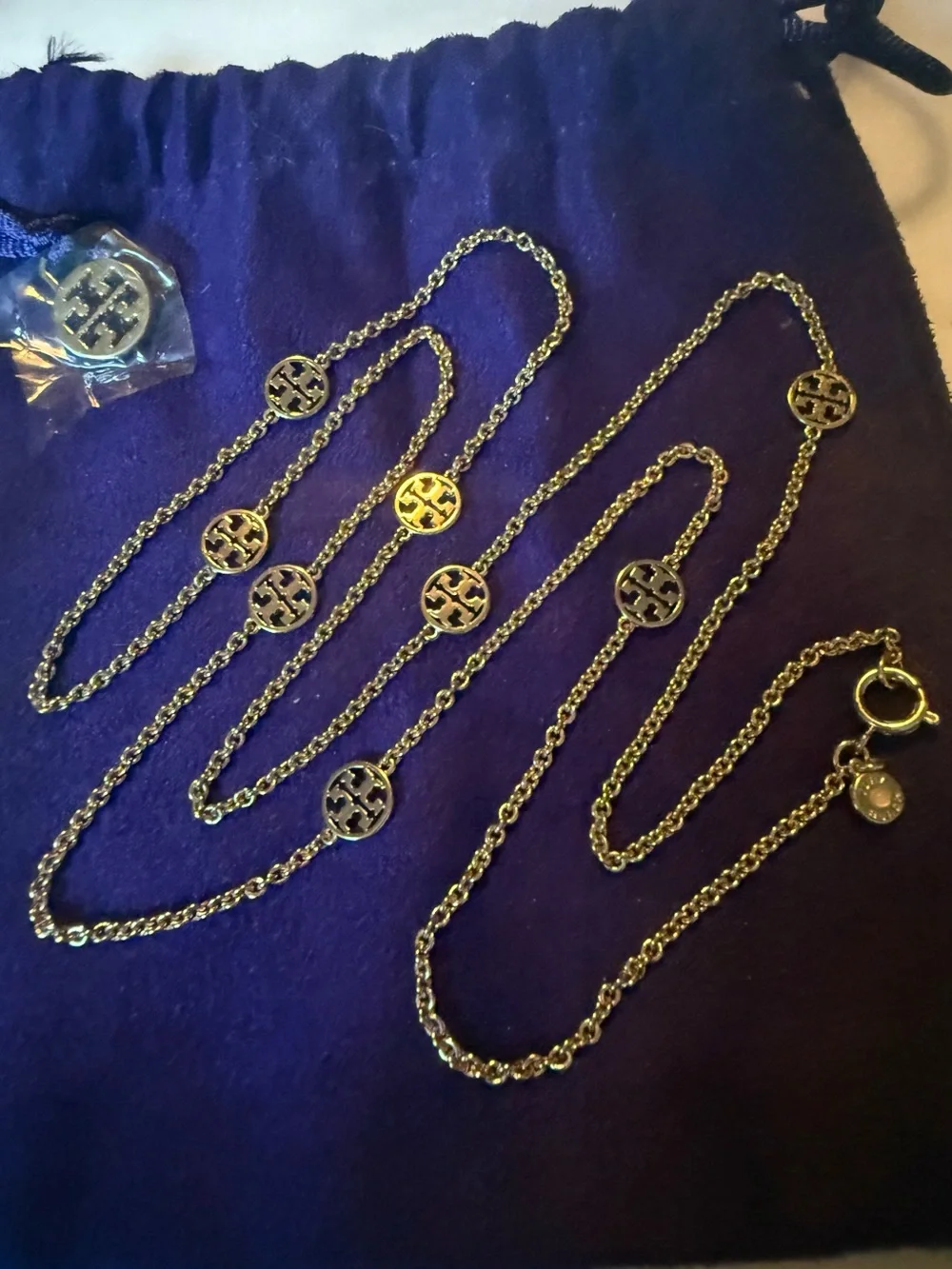 TORY BURCH Miller Medallion Long Station Necklace in 18k Plated Gold